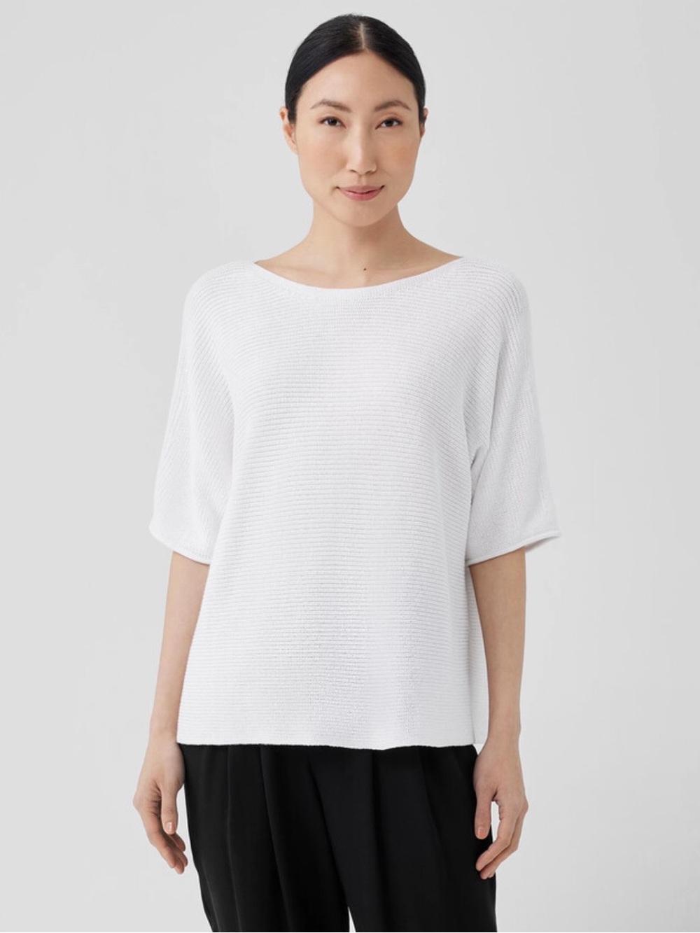 NWT Eileen Fisher RETAIL $248 Peruvian Organic Cotton Crepe Bateau Neck Top